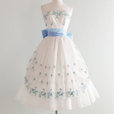 Beautiful 1950's Emma Domb Embroidered Party Dress / Waist 24