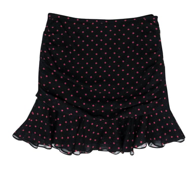 Veronica Beard - Black w/ Red Polka Dot Print Ruffled Silk Skirt Sz 2