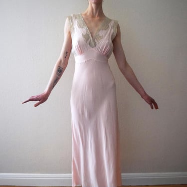 1940s bias cut gown . vintage rayon and lace slip dress . size xs to small 