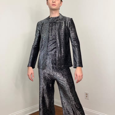 70s Silver metallic three-piece pantsuit 