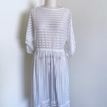Vintage 80's Sheer Striped White Dress 