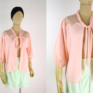 50s Pink Bed Jacket / 50s Lingerie Glam/ Vintage Camisole / Vintage Jacket / Bridal / Cape / MCM /Size S/M 