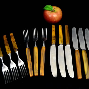 Catalin Cutlery 6 Knives 6 Forks 30s Amber Honey Colors Bakelite Art Deco Vintage Katalin 
