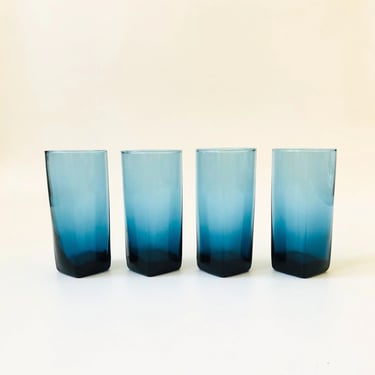 Set of 4 Vintage Squared Blue Tumblers 