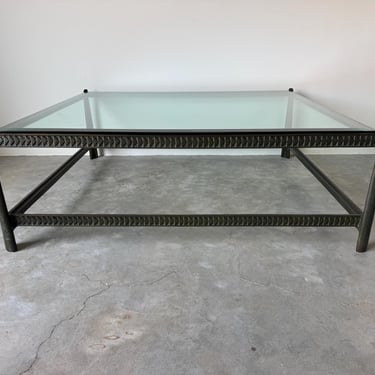 Large - Tom  Corbin (American, b. 1954)  Sculptural Bronze Coffee Table with Beveled Glass Top 