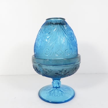 Vintage Tiara Indiana Colonial Blue Sandwich Glass Fairy Lamp Tea Light 