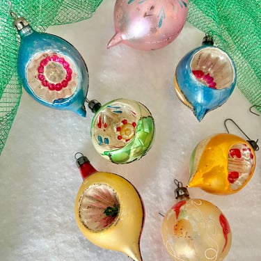 Shiny Brite Ornaments, Lot 8, Vintage Glass Christmas Ornaments, Indents, Mid Century Holiday Decor 