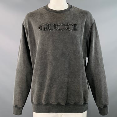 GUCCI Size L Grey Logo Cotton Crew Neck Sweatshirt