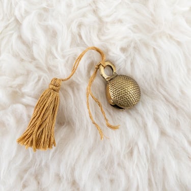 Vintage Middle Eastern Textured Brass Bell with Tassel, Small Round Brass Bell 