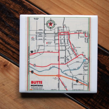 1967 Butte Montana Map Coaster. Montana Gift. Butte Map. Vintage Montana. City Coasters. Big Sky Country. Vintage Texaco Map. Western Décor. 