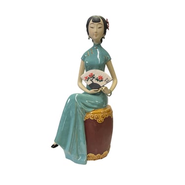 Chinese Oriental Ceramic Cheongsam Celadon Qipao Dressing Lady Figure ws3061E 
