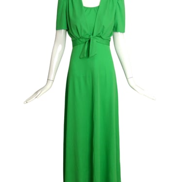 1970s 2pc Green Knit Maxi Dress &amp; Jacket, Size-6