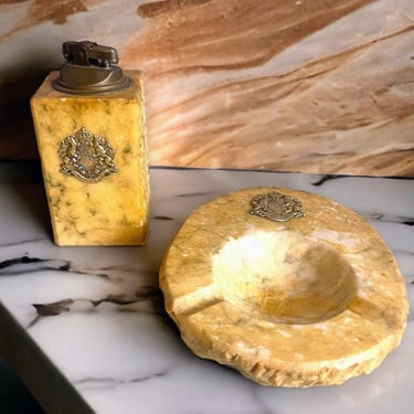 Vintage Stone Table Lighter and Ashtray Set Providentiae Memor Kingdom of Saxony 