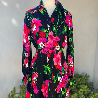 Vintage groovy mini dress neon floral S/M custom made 