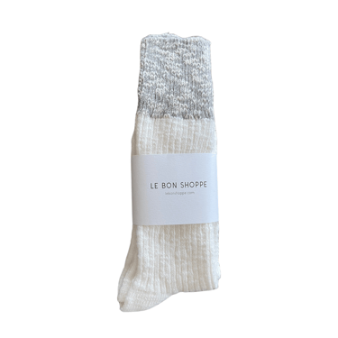 Le Bon Shoppe Color Block Cottage Socks - White Linen & Heather Grey