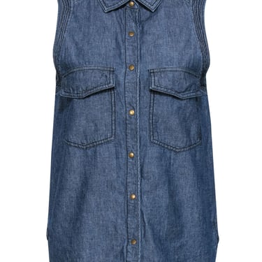 A.L.C. - Medium Wash Chambray Sleeveless Snap-Up Blouse Sz S