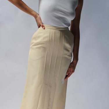 Vintage Cream Salvatore Ferragamo Pleated Wool Pencil Skirt