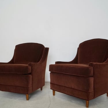 Pair of 1960's Lounge Chairs Reupholstered in Brown Velvet 