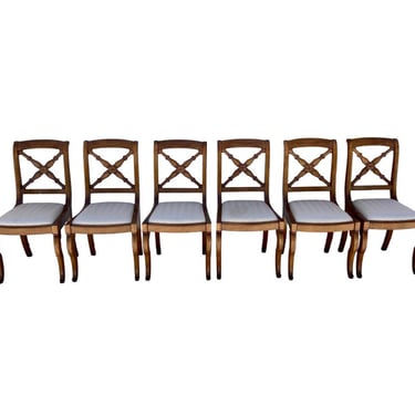 Mid 20th Century French Country Farmhouse Handcrafted Solid Walnut Wood Dining Chairs - Set of Six 