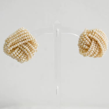 1980s Faux Pearl Knot Clip Earrings 