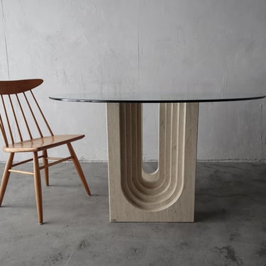 Polished Arched Travertine Pedestal Dining Table by Carlo Scarpa 