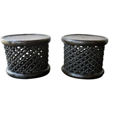Pair of African Bamileke Hand Carved Wood Tables or Stools