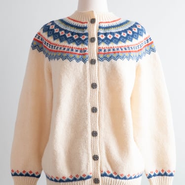 Classic Vintage Norwegian Hand Knit Wool Cardigan / ML