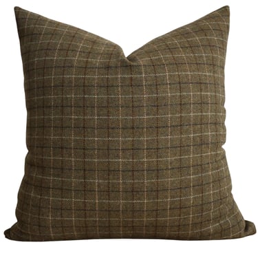 Deeply Green Wool Plaid Pillow Cover