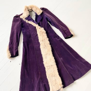 Antique Victorian Purple Silk Velvet Puff Sleeve Jacket with Real Fur Trim 