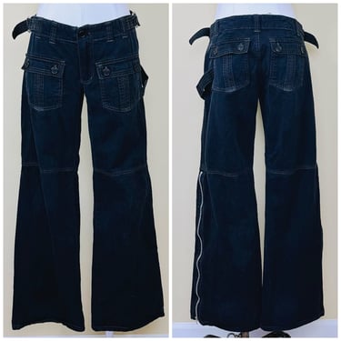 Y2K Vintage Tripp NYC Goth Bondage Pants / 90s Hip Hugger Cargo Utility Jeans / Size Large Waist: 33