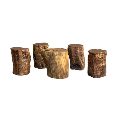 Set of 5 Raw Wood Rough Grain Finish Irregular Shape Short Stool Table ws4826E 