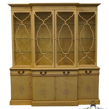 KARGES FURNITURE Yellow Cream Country French Shabby Chic 72" Hand Painted Breakfront China Cabinet 