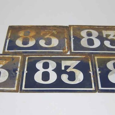 Blue &#038; White Enamel Number 83 Sign