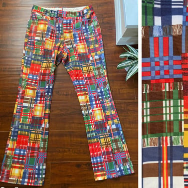 Vintage 1970’s Men’s Colorful Patchwork Print Pants 