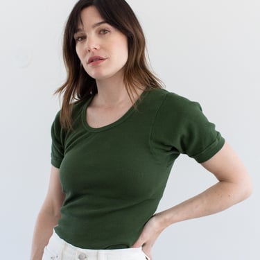 The Berlin Tee in Forest Green | Vintage Ribbed Tee T Shirt | Rib Knit Tee | 100% Cotton | XS S 