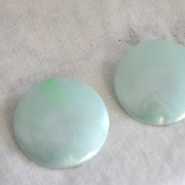 1960s Aqua Pearlescent Circle Clip Earrings 