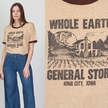 70s Whole Earth General Store Ringer Tee - Men's Medium, Women's Large to XL | Vintage Iowa City Farm Graphic T Shirt 