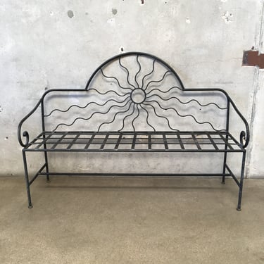 Minimalist Black Wrought Iron Patio Bench With Sun Design