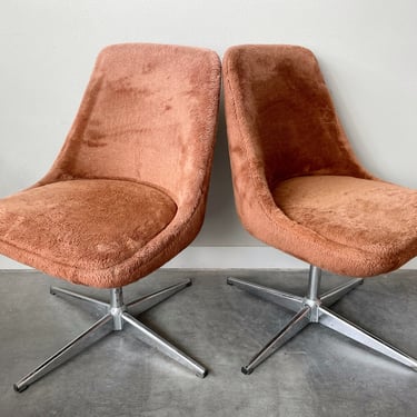 Pair of Mid Century Chromecraft Chairs in Amber Shag Upholstery