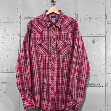 70s wrangler XLT Button-Up Western Shirt pearl snaps cowboy plaid RED black 