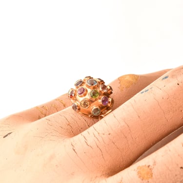 Multi-Gemstone Bombe Ring In 14K Yellow Gold, Modernist Colorful Dome Ring, Estate Jewelry, 5 3/4 US 