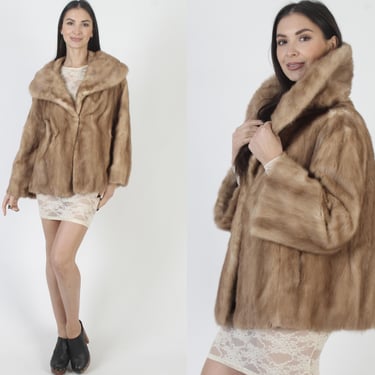 Autumn Haze Mink Short Waist Coat, Genuine Real Honey Color, Womens Cropped Jacket, Fur Back Collar Waistcoat 