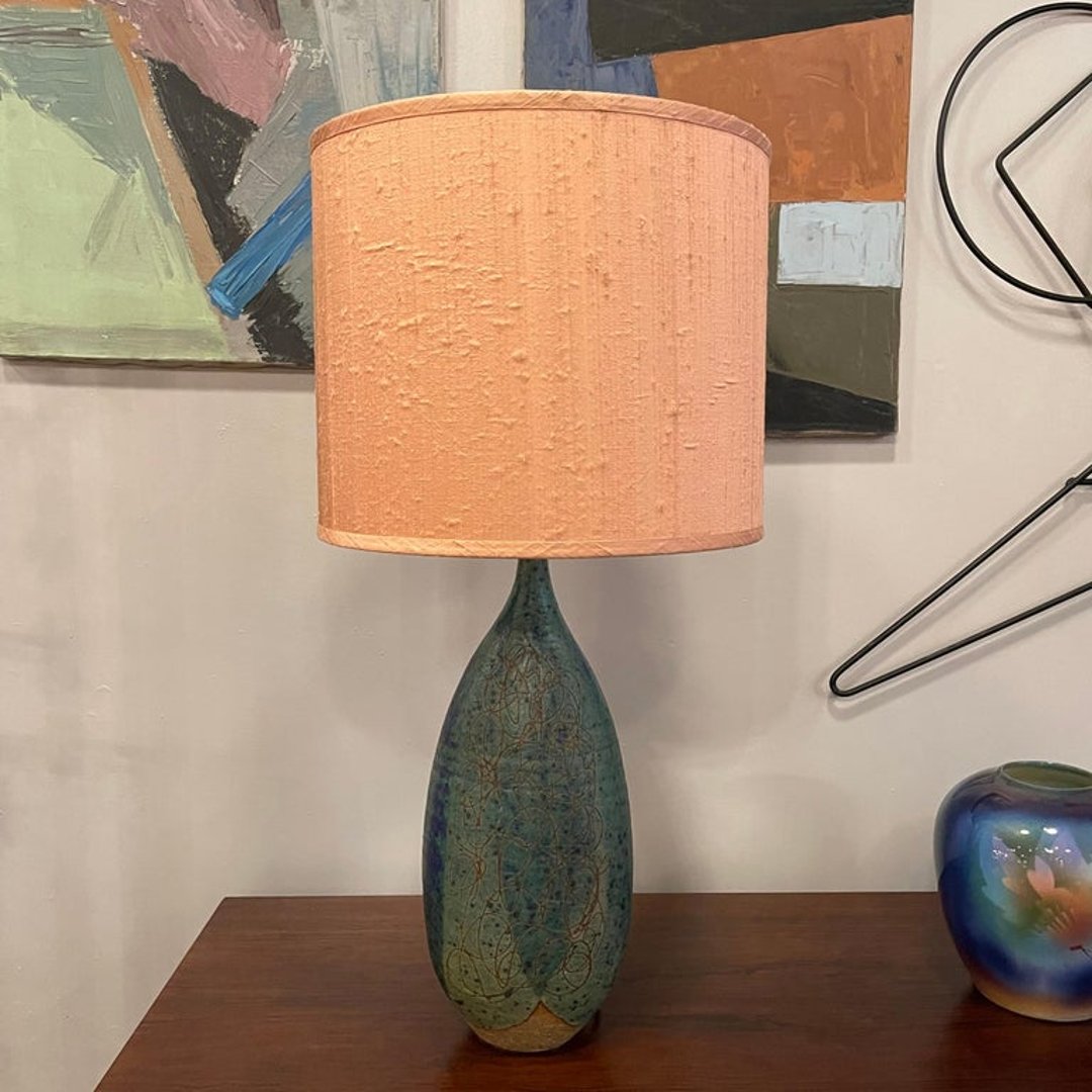 Mid Century Modern Incised Art Pottery Table Lamp cityFoundry