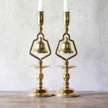 Baldwin Brass Bell Candlesticks, Pair, Vintage Brass Candle Holders, Set of Two 13" Tall Taper Holders 