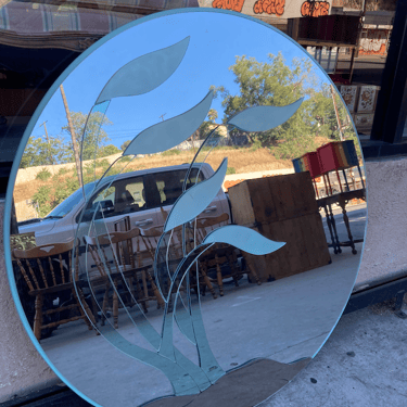 Round of Razzle-dazzle | Large 1980s Handcrafted Mirror with Floral Design