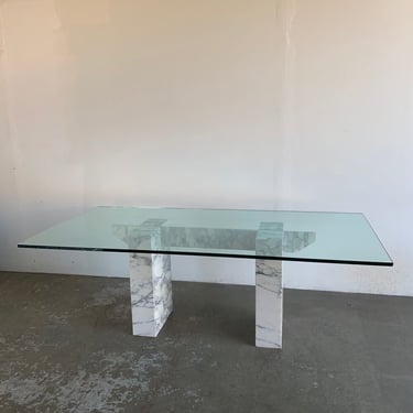 Solid Italian marble and glass dining table 