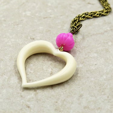 Ivory Heart Statement Necklace, Heart Pendant, Cream and Pink Necklace, Unique Statement Jewelry, Valentine's Day Gift 
