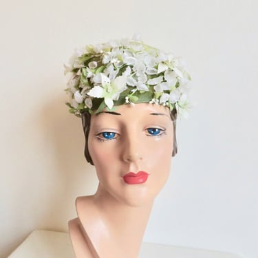 Vintage 1960's Lily of the Valley Floral Hat Pillbox 60's Spring Millinery Garden Party Wedding Bridal Geralda Pheatt 