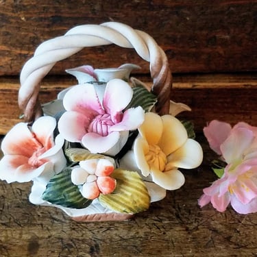 Porcelain Flower Basket ITALY~Fine Italian Porcelain Hand formed & Painted Flowers~JewelsandMetals 