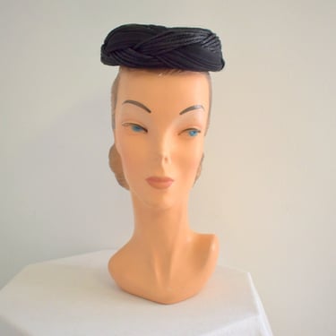 1950s Coquette Black Straw and Organza Hat 